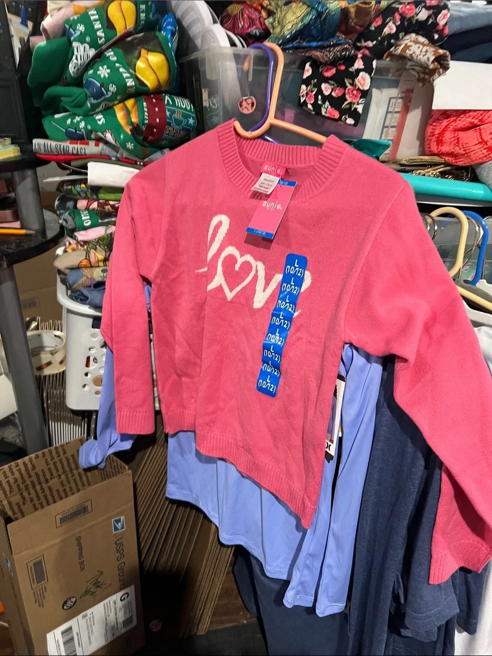 Zunie Pink Knit Sweater with White 'Love' Heart Graphic